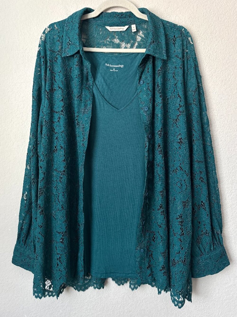 Soft Surroundings 2X Lace Button Front Camisole and Shirt